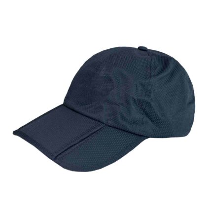 Lightweight foldable mesh cap showing flexible brim and ventilated mesh fabric for comfort during sports and casual wear